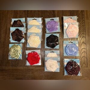 NEW 15 x 3” Satin Flower Clips 10 Colors Party Decor wedding shower birthday